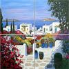Napolamp Quadro Mosaico di 4 mattonella in Ceramica di cm. 15x15 con Stampa Paesaggio 1 nello Stile Mediterraneo Misura Mosaico cm. 30x30