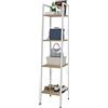 eSituro Scaffale Libreria a Scala Scaffale Porta oggetti in Acciaio Legno 4 Ripiani Design Industriale Scaffalatura Multifunzionale per Cucina Soggiorno Bianco+Rovere Chiaro SSTR0041
