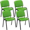 CLP Set 4 Sedie Ufficio Ken Imbottite in Similpelle I Sedie Attese Impilabili E Imbottite Carico Max 120 kg, Colore:Verde