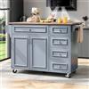 Wyibwy Carrello da cucina 110×45-75×92cm,isola da cucina su ruote con 4 cassetti e 2 ante,carrello da pranzo rimovibile con piano di lavoro pieghevole,tavolo da pranzo con motivo vintage,credenza,blu