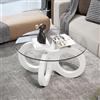 TWSOUL Tavolino da caffè in vetro, rotondo, elegante tavolino in vetro con struttura curva, moderno, tavolino da salotto, 80 cm, per soggiorno (gambe bianche del tavolo)
