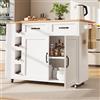KUAKE Isola da cucina, carrello da cucina dotato di ciabatta, armadio da cucina, carrello da portata rimovibile con scaffale per vino, armadio a buffet, carrello da pranzo con venature del legno, armadio a
