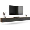 Planetmöbel Mobile TV West, porta TV lungo 300 cm, mobiletto TV sospeso o da appoggio, mobile TV per soggiorno, 3X mobile porta TV 37,8 x 100 x 30 cm, rovere dorato nero carbone