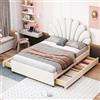 Soweiz Letto imbottito, 140 x 200 cm, con testiera floreale e rete a doghe, testiera regolabile in altezza e contenitore idraulico, tessuto in velluto delicato sulla pelle (scomparti, beige)