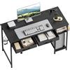 WOLTU Scrivania con 2 Cassetti, Ripiani, Scrivania Ufficio con Prese, Porta USB e Porta Type-C, Portabicchieri e Gancio, per Studio, Soggiorno, Camera da Letto, 120x51x75 cm, Nero