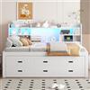 Lexiou Divano letto, letto giornaliero, 90 x 200 cm, telecomando a LED, 3 cassetti, comodino, letto estraibile multifunzione con USB+Type-c, senza materasso (90 x 200 cm)