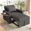Merax Divano letto multifunzione - Poltrona relax a 1 posto con porta di ricarica USB, supporto per cellulare a 360°, schienale regolabile in 3 posizioni, tessuto a corda, salvaspazio, trasformabile