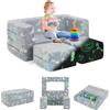 COSTWAY Divano Pieghevole 3 in 1 per Bambini Brilla al Buio, Poltrona Bambini con Rivestimento in Flanella Rimovibile e Lavabile, Pouf per Cameretta (Dinosauro Grigio)