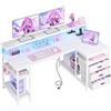 Klyvvo 160x80cm Forma a L Gaming Scrivania Angolare con 3 Cassetti, LED,USB