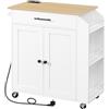 HOOBRO Isola Cucina con Prese Elettriche, Carrello da Cucina con Cassetti e Porta Spezie, 80,8 x 38 x 86 cm, Bianco e Legno Naturale EWN82CZD01