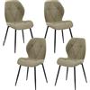 HJhomeheart Set di 4 Sedie da Pranzo, Sedie da Cucina Moderne, Sedie Imbottite con Gambe in Metallo, Cuscini in Tessuto con Motivo a Rombi, Verde