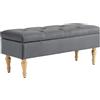 HOMCOM 38L 2 in 1 panca portaoggetti in stile medievale in velluto con coperchio a cerniera imbottito e gambe in legno per corridoio, soggiorno, camera da letto - 102 x 38 x 41 cm, grigio scuro