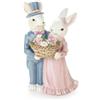 NUVOLE DI STOFFA Statuina Coppia conigli con cestino, decoro pasquale in resina 9.5x7x16 cm