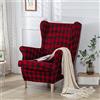 Hiseng 2 Pezzi Copripoltrona con Orecchie Elasticizzato, Nordico Copripoltrona 1 Posto con Fodera per Cuscino Rimovibile e Lavabile per Soggiorno Camera da Letto (Tartan Rosso)