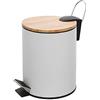 Inbagno Pattumiera Bagno a Pedale, capacità 3 Lt, in Acciaio con Coperchio in bambù, H 22 x d 17 cm, Linea Haiti