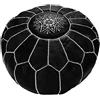 LEATHEROOZE Pouf marocchino non imbottito, in pelle di capra, stile bohémien, decorazione per soggiorno, poggiapiedi rotondo e grande, 16 x 20 x 20 x 20 (nero) con set di 2 copricuscini/federe come