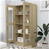 Homgoday Vetrinetta in Vetro con 4 Scomparti 2 Ante, Mobile per Soggiorno, Credenza per Sala da Pranzo, Credenza per Cucina Vetrinetta in Legno Ingegnerizzato Rovere Sonoma