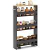 KOMFOTTEU Carrello Portaoggetti a 4 Ripiani con Ruote Rirevoli a 360°, Carrellino Scorrevole con Maniglia Slim, da Bagno, Cucina, Lavanderia, 47,5 x 20 x 80,5 cm (Grigio e Naturale, Senza Presa)