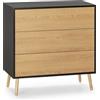 HOMN LIVING Cassettiera Apolo 3 cassetti, Nero/Legno, 80 cm (Larghezza) 40 cm (profondità) 80 cm (Altezza)