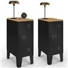 IDMarket - Set di 2 comodini Stretti Ester, 1 Anta in Metallo Nero, Piano in faggio, Design Industriale