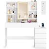 VASAGLE KAILYN Collezione - Toeletta con Luci LED a Luminosità Regolabile, Tavolo da Trucco con Specchio e Multipresa, 40 x 124,7 x 145 cm, Scomparti, Ripiani Regolabili, Bianco Nuvola RDT644WB01