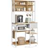 VASAGLE Scaffale Cucina con Multipresa, Mobile Cucina, 40 x 100 x 180,4 cm, Scaffale per Microonde, Ripiani Regolabili, Cassetto in Tessuto, 12 Ganci, Rovere Dorato e Bianco Nuvola KKS027Y02