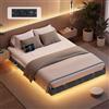 VASAGLE Struttura Letto Effetto Fluttuante 140 x 200 cm, Bordi Imbottiti, LED, 2 Prese AC, 1 Porta USB-A, 1 Porta USB-C, 1 Porta USB-A sul Retro, Portata 500 kg, Grigio Ardesia RMB164G101