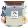 WoodWick Trilogy candela profumata a clessidra media con Pluswick InnovationRifugio di pace