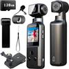 YONDENE Fotocamera 5K con microfono esterno, mini video e audio, videocamera tascabile con rotazione di 270°, per sport all'aria aperta, bici, viaggi, forze dell'ordine, civili personali, 128 GB