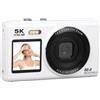 VBESTLIFE Fotocamera Digitale 5k per Fotografia, Fotocamera a Doppia Schermata da 80 MP con Zoom 18x, Luce di Riempimento, Fotocamera Vlog WiFi Compact AutoFocus per Viaggi (WHITE)
