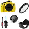 Generic Set di accessori per Canon EOS 600D/Rebel T3i/Kiss X5 con obiettivo Canon EF-S 18-55mm include custodia per fotocamera in giallo, filtro UV, paraluce obiettivo, tappo per obiettivo, penna per pulizia