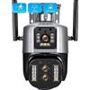 DRAUXI Telecamera 4MP 4K esterna a tre obiettivi Doppio schermo Zoom ibrido 10X AI Monitoraggio automatico di sicurezza CCTV IP PTZ Rilevamento del movimento(WIFI,4MP Add 32G Card)