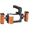 Generico Compatibile for Sony A6000 A6100 A6300 A6400 Stabilizzatore for gabbia for fotocamera con manico in legno Staffa DSLR for slitta fredda 1/4 e 3/8(ABCD)