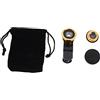 LRXIYODE Set Obiettivi Fotocamera Telefono 3 in 1, Plastico Oro, 2 Set | Effetto Fisheye e Macro, Clip e Borsa in Microfibra, per Telefono e Tablet