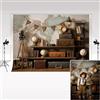 Kate Backdrop fotografici Kate 3x3m/10x10ft Vintage Camera Suitcase Globe Avventura Backdrop da viaggio Boy First Birthday Cake Smash Sfondo fotografico
