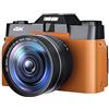 SHEHUALI Macchina fotografica digitale, Flip Screen 48MP Digital Selfie Camera Wide Angle 4K Vlog Videocamera Zoom 16X Fotocamera for principianti Fotografia Regalo for BAMBINI(64G TF card,CDR10-orange)