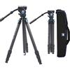 SIRUI Treppiede impermeabile in fibra di carbonio con testa video fluida, treppiede da viaggio video da 184 cm con colonna triangolare compatta, carico 5,9 kg (ST-224+VH-10)