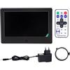 Akozon Lettore fotografico da 7 pollici, schermo HD da 7 pollici Cornice per foto digitale Sveglia Musica Lettore di film e video (spina europea nera) Display a LED portatile multifunzionale universale per f