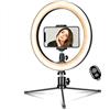 KJsdaADSA Anello luminoso a LED da 10 pollici con supporto per treppiede e supporto per telefono, luce ad anello per selfie dimmerabile per telefono Trucco selfie YouTube Video