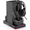 Generico Base della ventola di raffreddamento per Xbox Series X/S Host, caricatore per controller e supporto per cuffie Supporto di ricarica RGB con ventola di raffreddamento per Xbox Series X/S (Nero)