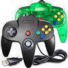 Miadore N64 - Confezione da 2 controller classico N64, con cavo USB per PC, Mac, Linux Raspberry Pi 3 Sega Genesis (trasparente verde/nero)