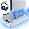 AARONMEI Supporto per stazione di raffreddamento per PS5 Slim/PS5 con stazione di ricarica per doppio controller, ventola di raffreddamento a 3 stadi, accessorio di raffreddamento, 3 hub USB (Bianco)