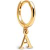 SINGULARU - Orecchino Singolo Personalizzato Cerchio Letter. Iniziale in Argento Sterling con Finitura Placcata Oro 18kt. Gioielli da Donna. Lettera A
