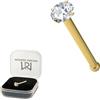 Monster Piercing 14k giallo oro artiglio imposta 1,5 MM chiaro tondo cristallo pietra 22 Gauge naso osseo naso Stud Piercing