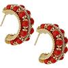 Sicilia Bedda - Orecchini in Corallo Rosso del Mediterraneo e Zirconi - Argento 925 Placcato Oro 18 Kt - Elegante Prezioso