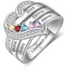 kaululu Anello Personalizzato da Donna Argento 925 con Nome, Anello Cuore e Pietra Portafortuna per Mamma, Nonna, Moglie, Regalo per Festa della Mamma, Natale, Compleanno (Nomi 5)
