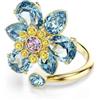 Swarovski Anello aperto Idyllia, Taglie miste, Fiore, Blu, Bagno tono oro, Crystal, Zirconia cubica, cristallo, Zirconia cubica