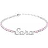 Sakrami Bracciale con Nome Tennis Personalizzato Corsivo Argento 925 Rodiato o Placcato Oro con Zirconi Bianchi Rosa Multicolor, Regalo Donna Ragazza Laurea Compleanno Comunione (Rodiato Rosa)
