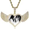INBLUE Personalizzato Hip Hop Gioielli Memoria Foto Collana Pendente Inciso Testo per Uomo Donna Rame Angelo Ala Rotonda Cuore Zirconi Pendente Medaglia Corda Catena Regali Personalizzati(oro 51 CM)
