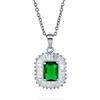 Bling Jewelry Collana Pendente Rettangolare Verde Stile Art Déco con Halo di Zirconi Cubici AAA Simulati Taglio Smeraldo per Donna Placcata Argento